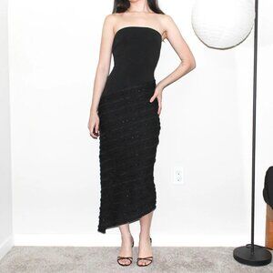 SOLD 🖤Vintage Y2k black embellished asymmetrical maxi dress